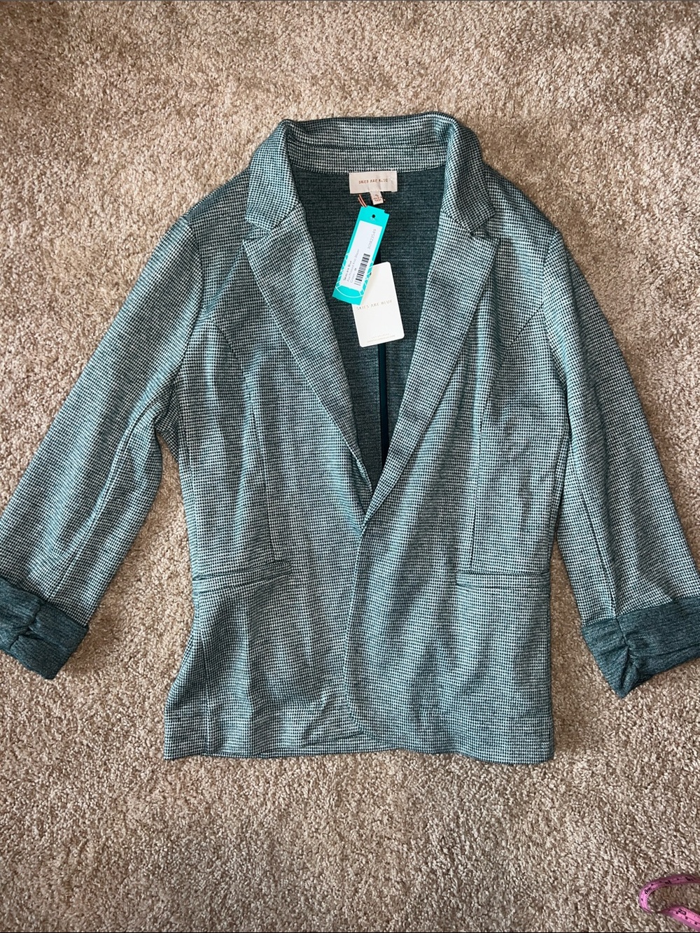 Skies are Blue Stitch Fix  Teal Green Micro-Houndstooth Blazer NWT medium work